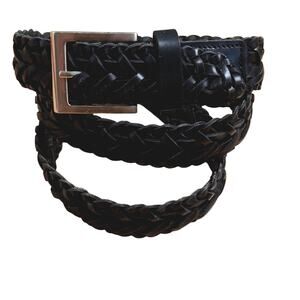 Black Braided Leather Belt Silver Buckle Boho Western Plus Size XL